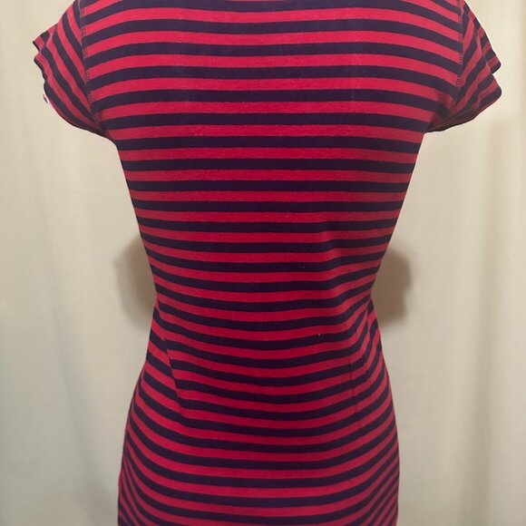 Lacoste Big Croc Women's Red Blue Stripe Shirt Size 36 - Picture 3 of 4